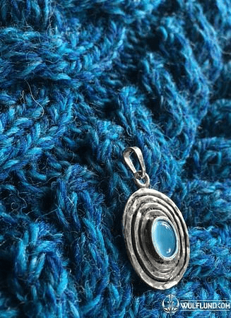 AQUARIUS, STERLING SILVER PENDANT, BLUE CHALCEDONY