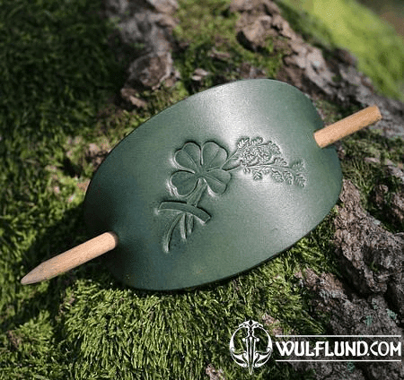 FOUR LEAF CLOVER, LEATHER HAIR CLIP