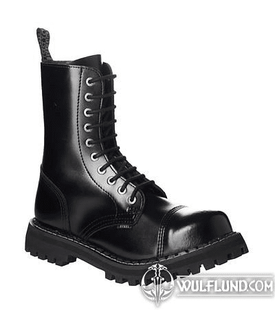 LEATHER BOOTS STEEL BLACK 10-EYELET-SHOES