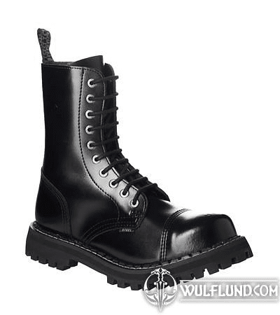 LEDERSTIEFEL STEEL SCHWARZ 10-LOCH-SCHUHE