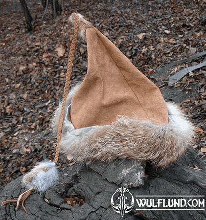 VIKING CAP - HAT - VIKING SKULLCAP - HEADGEAR - LEATHER - FOX