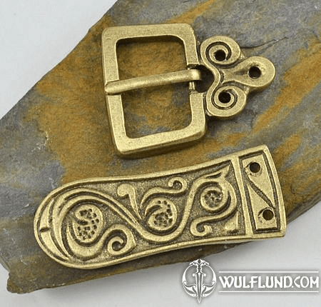 DARK AGE, BELT BUCKLE AND STRAP END, BRASS COLOUR