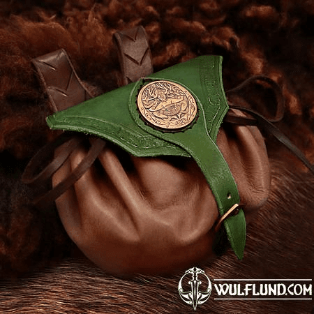 CERNUNNOS, SAC MÉDIÉVAL EN CUIR  VERT