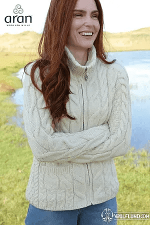 ARAN CARDIGAN SWEATER FOR LADIES, MERINO WOOL