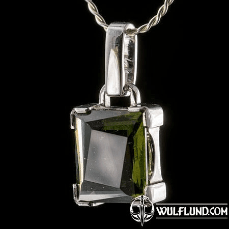 QUADRA, CZECH MOLDAVITE PENDANT, SILVER