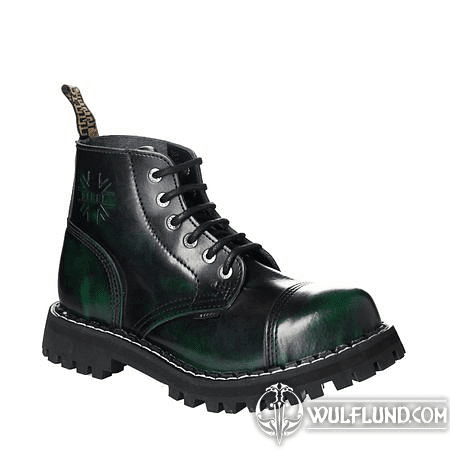 LEATHER BOOTS STEEL GREEN 6-EYELET-SHOES