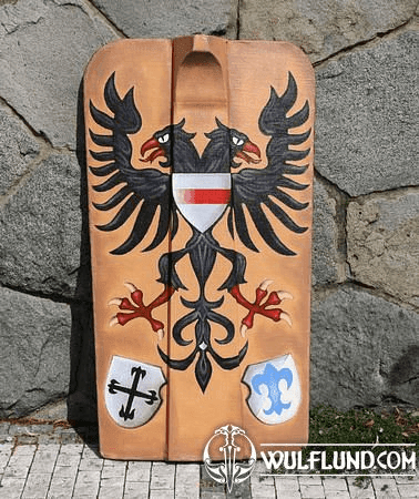 HAND PAINTED PAVISE, LONG WOODEN SHIELD EAGLE