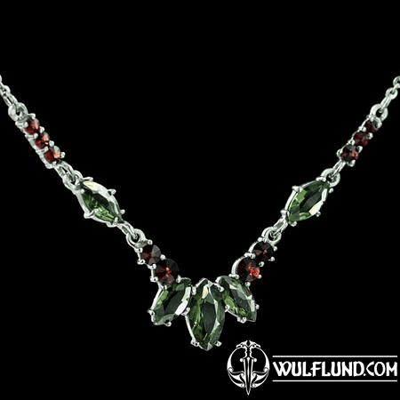 LUCRETIA, SILVER NECKLACE, MOLDAVITE, GARNET