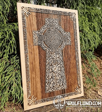 CELTIC CROSS WALL DECORATION 45CM OAK