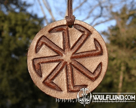 KOLOVRAT, SLAVIC SUN WHEEL PENDANT, LEATHER