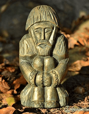 DOMOVOI, SLAVIC GUARDIAN OF YOUR HOME, STATUE, GREEN-GOLD