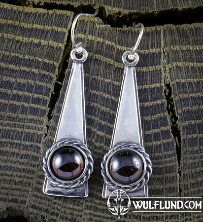 TRIANGLE - GRENAT, BOUCLES D'OREILLES, ARGENT