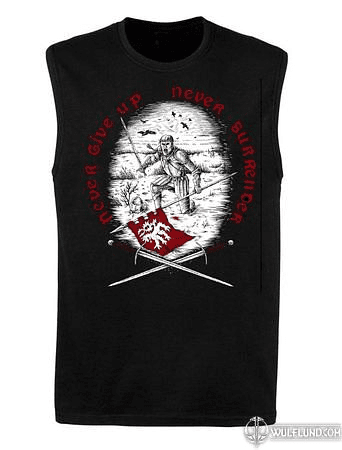 NEVER GIVE UP, NEVER SURRENDER, SLEEVELESS T-SHIRT