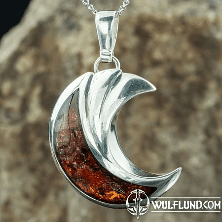 LUNA, PENDENTIF, AMBRE, ARGENT