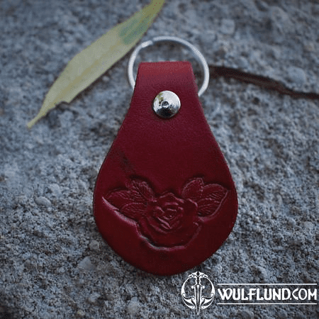 RED ROSE, KEYRING, LEATHER