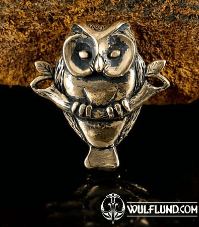 OWL ON BRANCH, AMULET, BRONZE