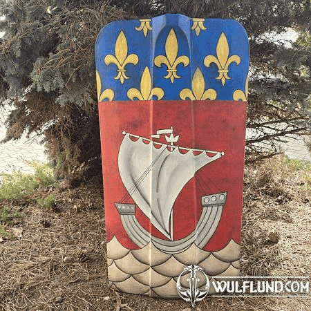PAVISE SHIELD OF PARIS, HAND-PAINTED WOODEN MEDIEVAL SHIELD