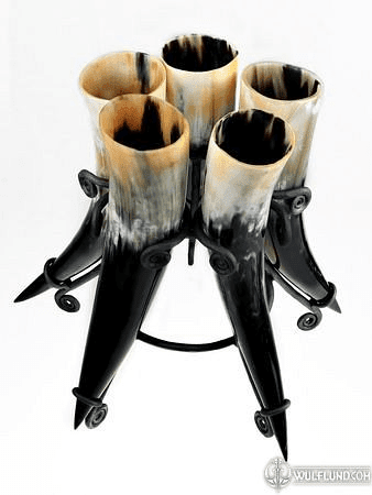 SET OF 5 HORNS,  0,4 L AND STAND