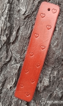 LEATHER BOOKMARK WITH HEARTS, BROWN