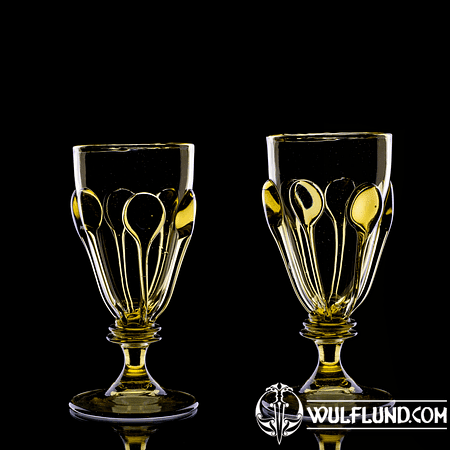 PERCHTA, BOHEMIAN MEDIEVAL GOBLETS, GREEN FOREST GLASS, SET OF 2