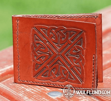 BROWN WALLET WITH HAND CARVED CELTIC KNOT