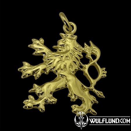 CZECH DOUBLE TAILED LION, PENDANT, 14K GOLD