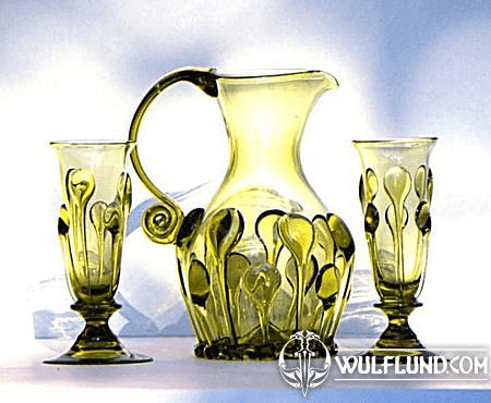 BOHEMIA, GREEN GLASS SET, 2 + 1