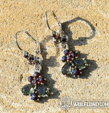 DANKA, SILVER EARRINGS, MOLDAVITE, GARNET