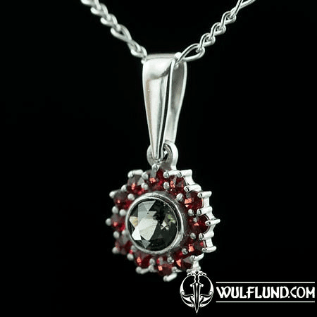 LOCKIE, SILVER PENDANT, MOLDAVITE, GARNET