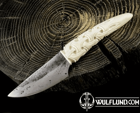 JOKUL, HAND FORGED KNIFE, CARVED ANTLER