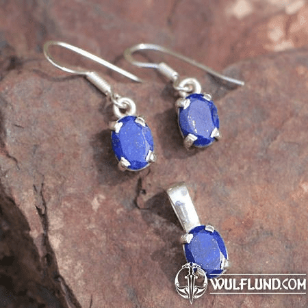 LAPIS LAZULI PENDANT AND EARRINGS, SILVER