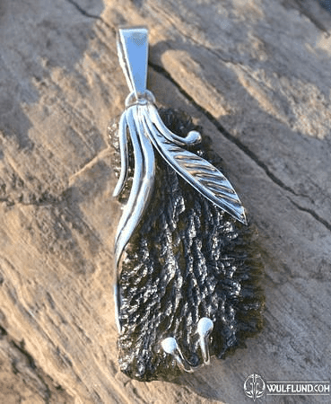 PANGEA, RAW MOLDAVITE PENDANT, STERLING SILVER