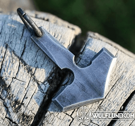 THOR'S HAMMER, FORGED DAMASCUS STEEL, PENDANT