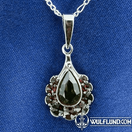 ARAWN, SILVER PENDANT, MOLDAVITE, GARNET