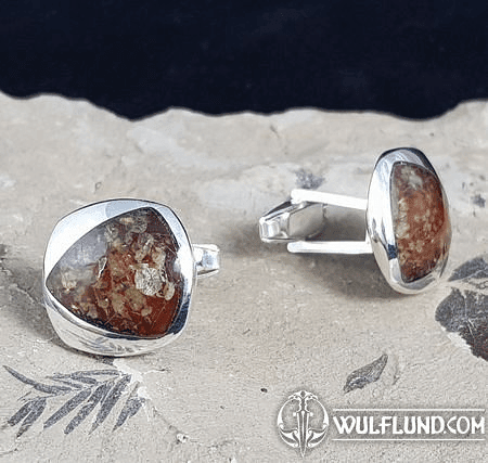 LEONARD, CUFFLINKS, SILVER AND AMBER