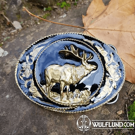 DEER, BLACK AND GOLD, BELT BUCKLE