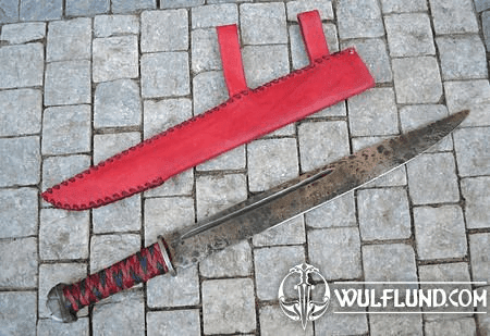 BATTLE READY SAEX, BLUNT, FORGED WITH LEATHER SCABBARD