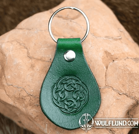 CELTIC KNOT, LEATHER KEYCHAIN GREEN