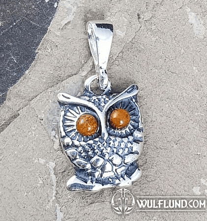 HIBOU, AMBRE ET ARGENT, PENDENTIF