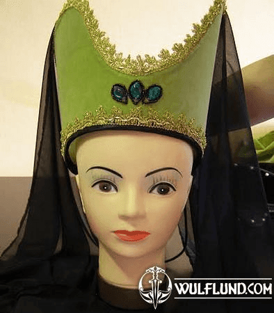 MEDIEVAL HEADDRESS, GREEN AND GOLD