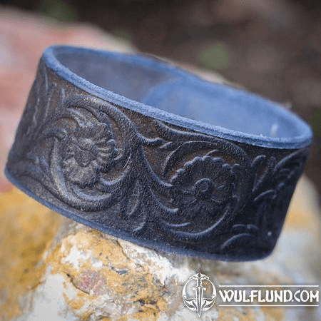 FLORAL MOTIFS, LEATHER BRACELET - BLUE