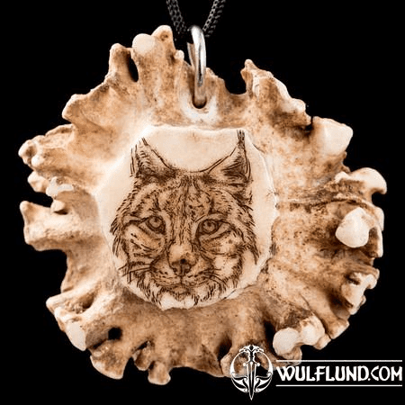 LYNX, BOIS DE CERF GRAVÉ PENDENTIF