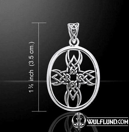 TRIBAL CROSS IN OVAL, SILVER PENDANT