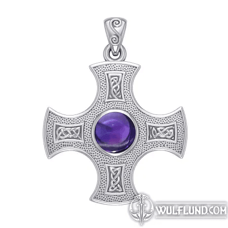 SILVER CROSS WITH KNOTS AND GARNET