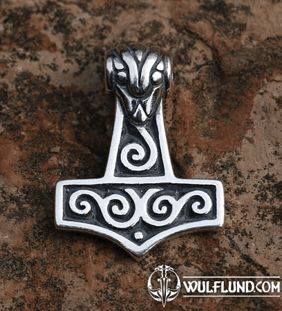 THOR'S HAMMER WITH SPIRALS, SILVER PENDANT