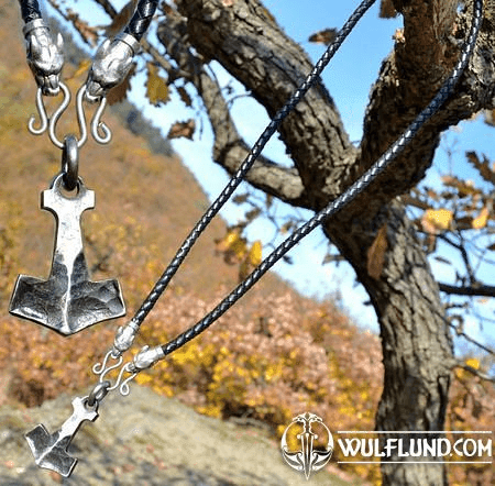 BIFRÖST, FORGED THOR'S HAMMER, LEATHER NECKLACE - BOLO