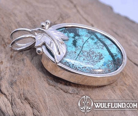 LEAF, OVAL TURQUOISE STERLING SILVER PENDANT