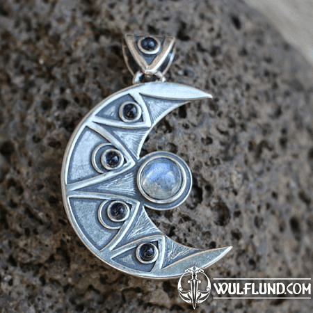 LUNA SILVER PENDANT, IOLITE AND RAINBOW MOONSTONE