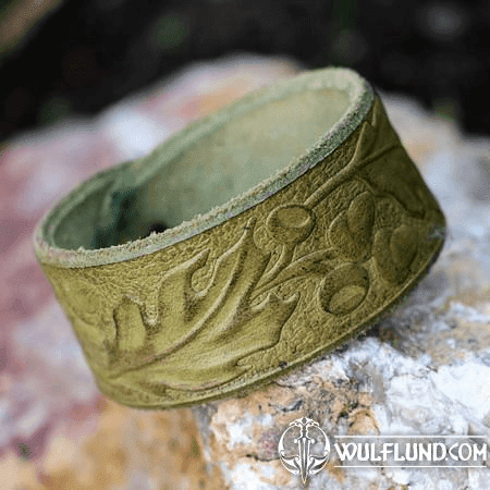 OAK LEAVES, LEATHER BRACELET - GREEN