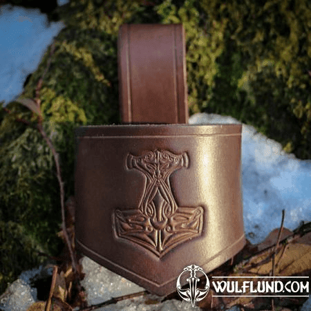 THOR'S HAMMER, TRINKHORNHALTER AUS LEDER, BRAUN